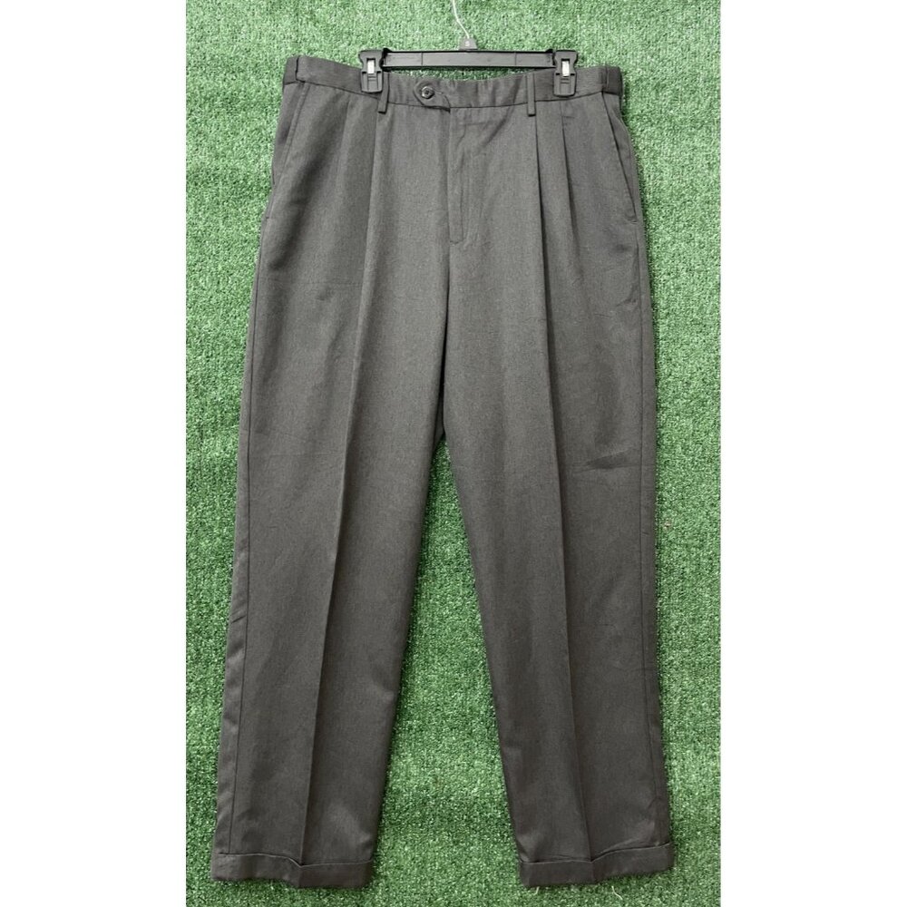 George Dress Pants 38W x 32L Dark Gray Pleated Cuffed Formal Men's - Picture 1 of 13